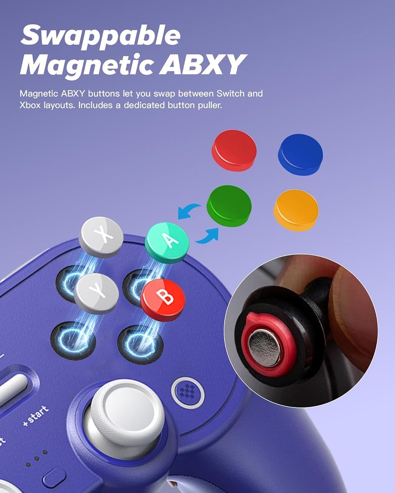 8Bitdo وحدة تحكم بلوتوث برو 3 مع عصي تحكم TMR، أزرار ABXY قابلة للتبديل، أزرار خلفية برو، قاعدة شحن، مشغلات تأثير هول لجهاز سويتش/سويتش 2، ويندوز، أبل، ستيم أو إس، أندرويد (أرجواني) - Image 4